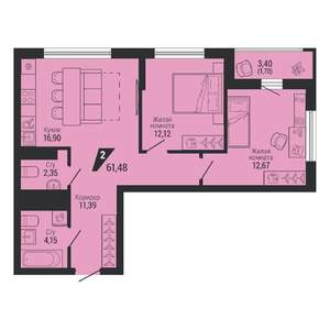 2-к квартира, вторичка, 61м2, 28/31 этаж
