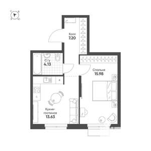 1-к квартира, вторичка, 41м2, 5/25 этаж