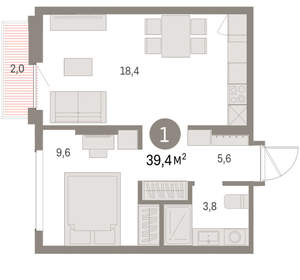 1-к квартира, вторичка, 39м2, 7/9 этаж