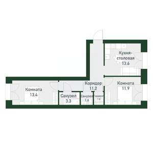 2-к квартира, вторичка, 56м2, 4/4 этаж