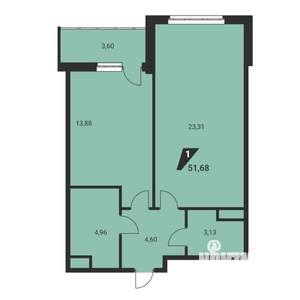 2-к квартира, вторичка, 52м2, 24/25 этаж