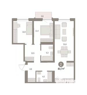 2-к квартира, вторичка, 84м2, 6/16 этаж