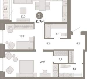 2-к квартира, вторичка, 81м2, 2/24 этаж