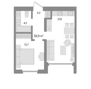 1-к квартира, вторичка, 39м2, 5/17 этаж