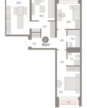 2-к квартира, вторичка, 80м2, 2/24 этаж