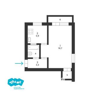 1-к квартира, вторичка, 32м2, 4/4 этаж