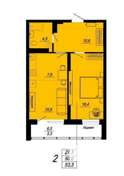 2-к квартира, вторичка, 53м2, 24/24 этаж