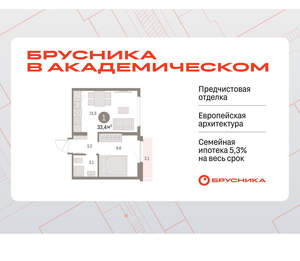 1-к квартира, вторичка, 33м2, 8/9 этаж