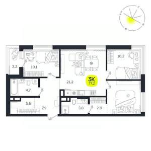 3-к квартира, вторичка, 77м2, 15/27 этаж