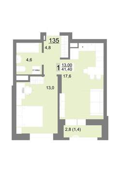 1-к квартира, вторичка, 41м2, 16/26 этаж