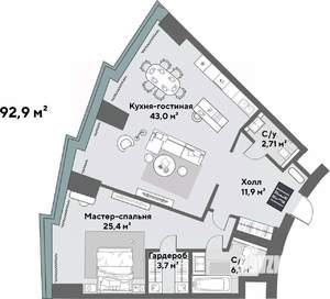 2-к квартира, вторичка, 93м2, 16/52 этаж