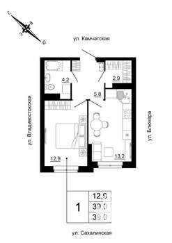 1-к квартира, вторичка, 39м2, 20/24 этаж