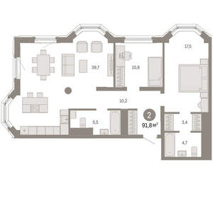 2-к квартира, вторичка, 92м2, 17/24 этаж