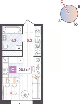 Студия квартира, вторичка, 26м2, 21/31 этаж