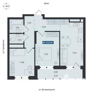 2-к квартира, строящийся дом, 62м2, 7/24 этаж
