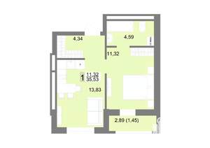 1-к квартира, строящийся дом, 36м2, 4/22 этаж