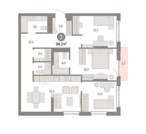 3-к квартира, вторичка, 96м2, 3/25 этаж