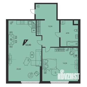 1-к квартира, вторичка, 53м2, 1/25 этаж