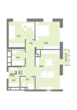 2-к квартира, строящийся дом, 66м2, 16/23 этаж