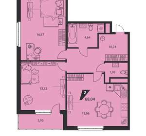 2-к квартира, вторичка, 68м2, 21/25 этаж