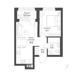 1-к квартира, строящийся дом, 37м2, 9/16 этаж