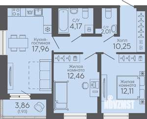 2-к квартира, вторичка, 61м2, 7/16 этаж