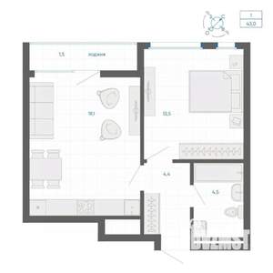 1-к квартира, вторичка, 43м2, 2/15 этаж