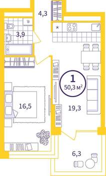 1-к квартира, вторичка, 46м2, 1/24 этаж