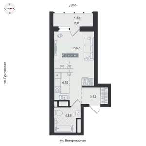 1-к квартира, вторичка, 31м2, 17/24 этаж