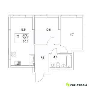 2-к квартира, вторичка, 51м2, 2/31 этаж