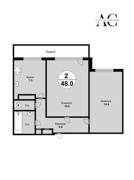 2-к квартира, вторичка, 48м2, 2/10 этаж