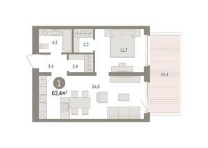 1-к квартира, вторичка, 63м2, 2/15 этаж