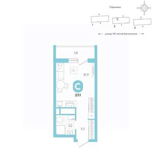 Студия квартира, вторичка, 27м2, 13/20 этаж