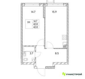 1-к квартира, вторичка, 43м2, 6/30 этаж