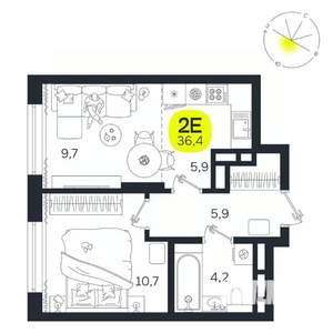 2-к квартира, вторичка, 36м2, 23/27 этаж