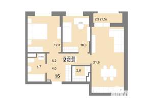2-к квартира, вторичка, 62м2, 3/26 этаж