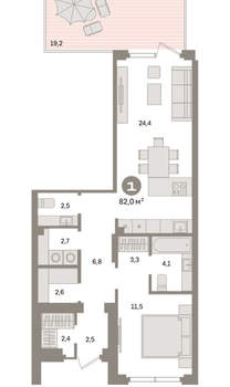 1-к квартира, вторичка, 82м2, 1/9 этаж