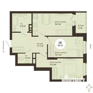 2-к квартира, сданный дом, 67м2, 2/25 этаж