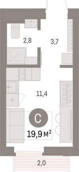 Студия квартира, вторичка, 20м2, 3/9 этаж