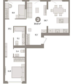 2-к квартира, вторичка, 85м2, 8/9 этаж