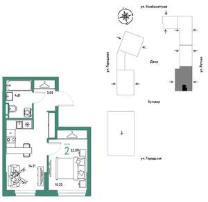 2-к квартира, строящийся дом, 32м2, 7/24 этаж