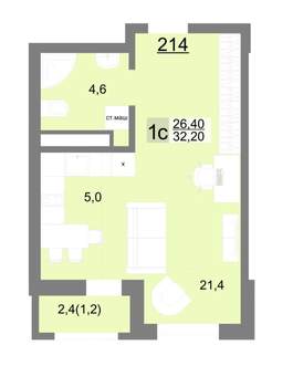 Студия квартира, вторичка, 32м2, 24/26 этаж