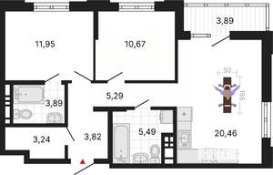 2-к квартира, вторичка, 69м2, 6/9 этаж