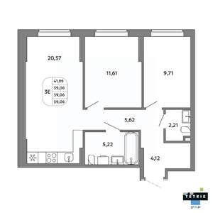 3-к квартира, вторичка, 59м2, 8/32 этаж