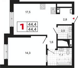 1-к квартира, вторичка, 45м2, 13/29 этаж