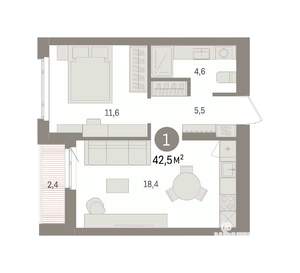 1-к квартира, вторичка, 43м2, 7/16 этаж