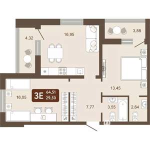 3-к квартира, вторичка, 65м2, 6/24 этаж