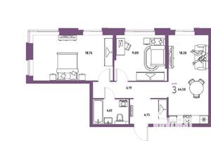 3-к квартира, вторичка, 65м2, 14/20 этаж
