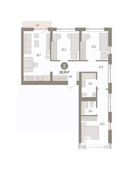 3-к квартира, вторичка, 82м2, 3/7 этаж