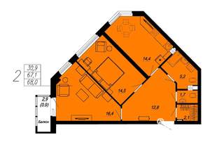2-к квартира, вторичка, 66м2, 5/24 этаж